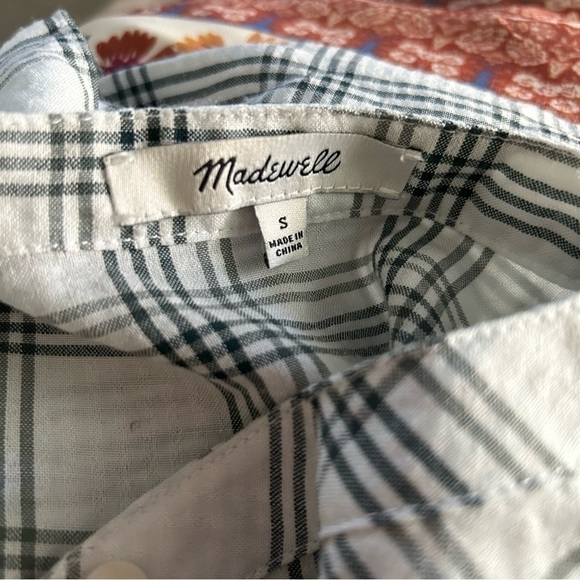 Madewell Plaid Ruffle-Yoke Shirtdress in White Windowpane Sz S - Picture 9 of 9